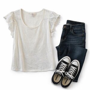 LC Lauren Conrad White Ruffle Sleeve Top